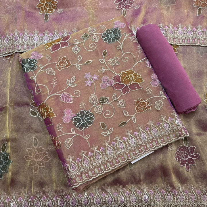Premium Tissue Zari Embroidery Sequin Work Unstitched Suit Set-LF8690-3