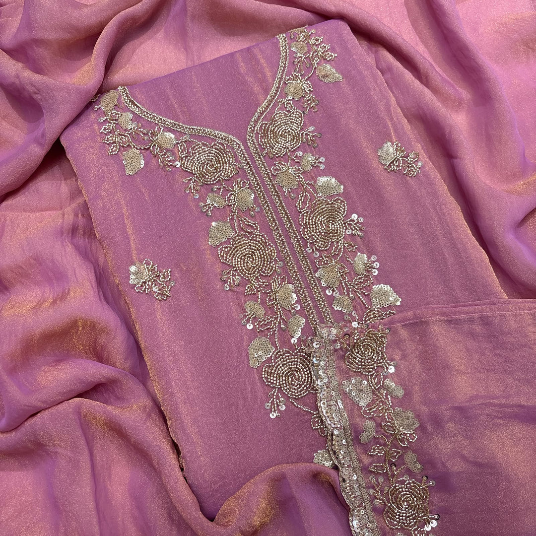 Premium Tissue Cutdana Sequin Work Unstitched Suit Set-LF8640-B