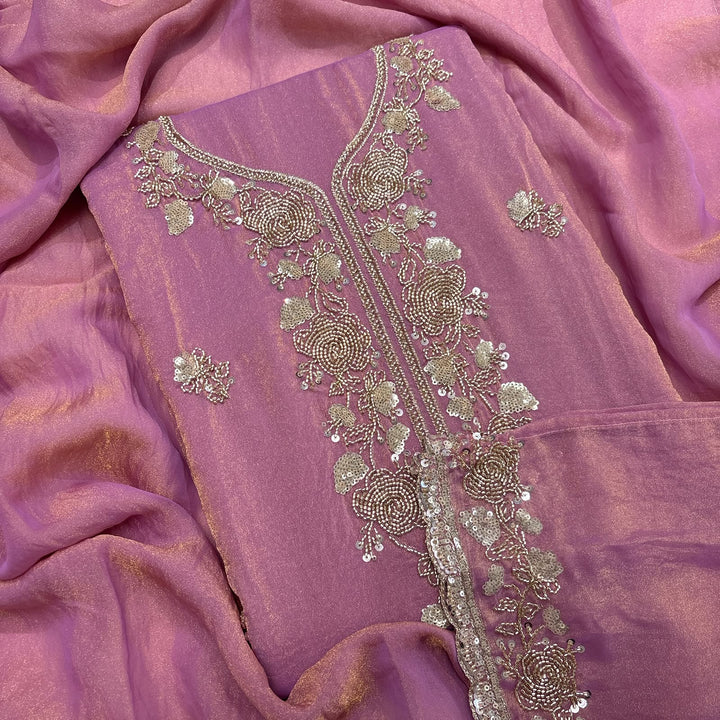 Premium Tissue Cutdana Sequin Work Unstitched Suit Set-LF8640-B