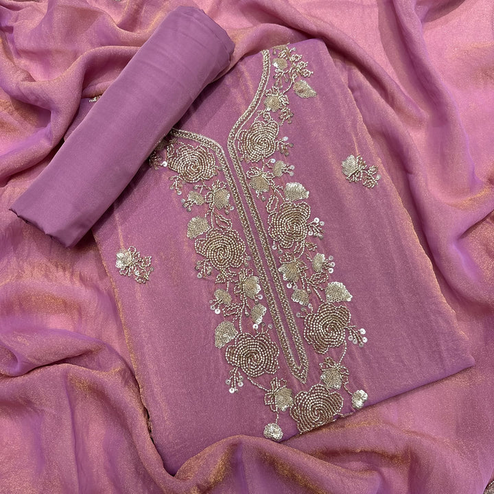 Premium Tissue Cutdana Sequin Work Unstitched Suit Set-LF8640-B