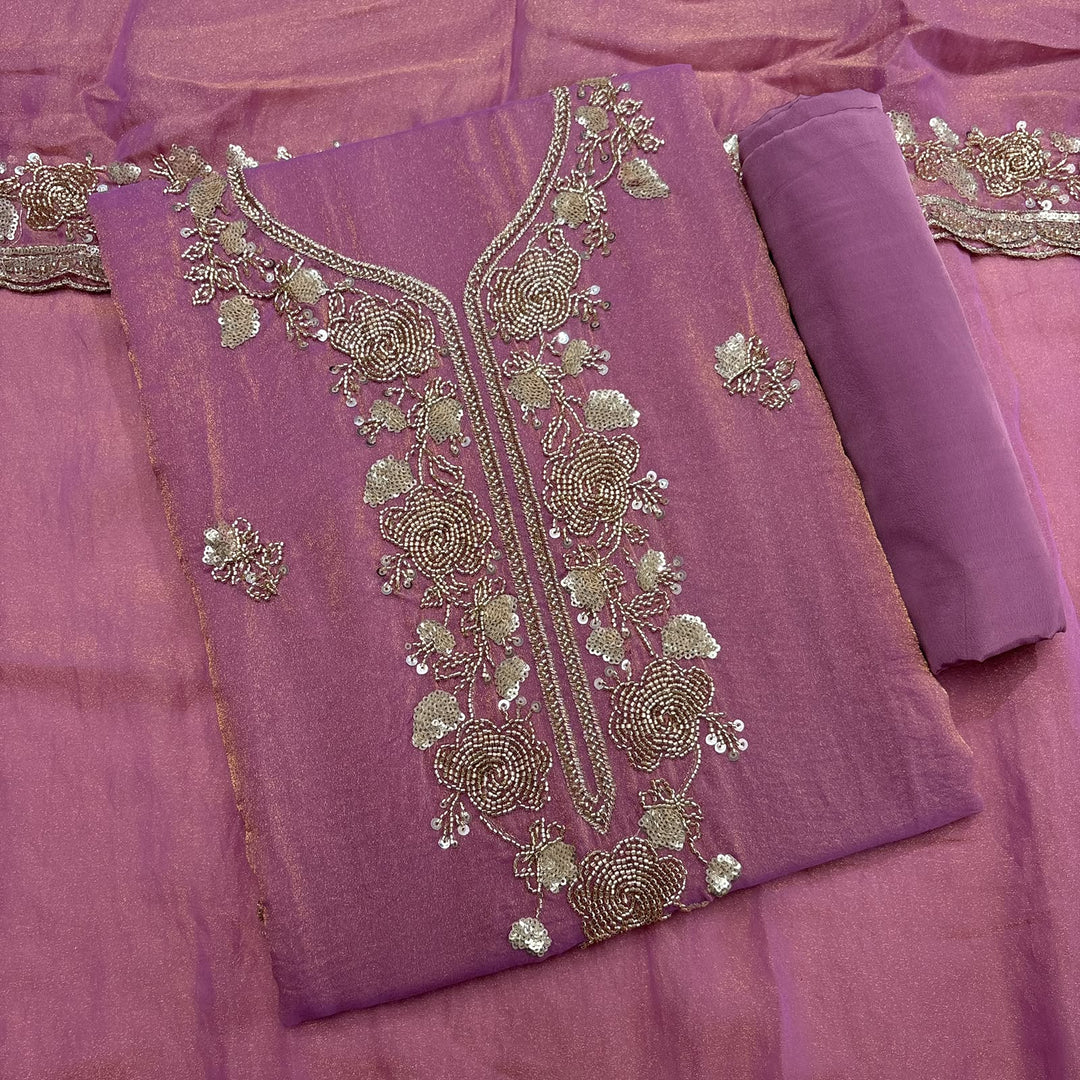 Premium Tissue Cutdana Sequin Work Unstitched Suit Set-LF8640-B