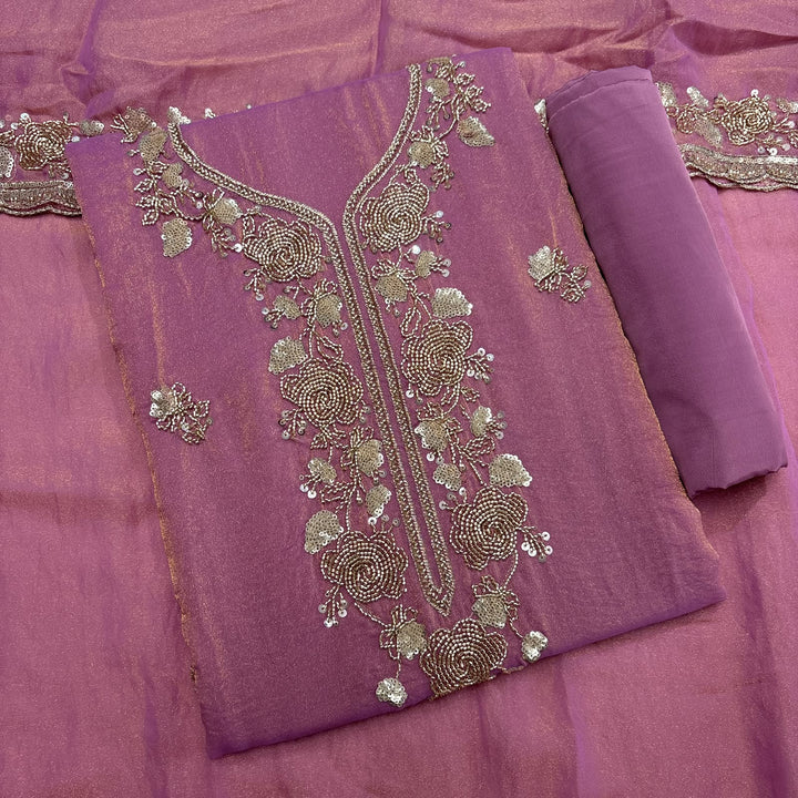 Premium Tissue Cutdana Sequin Work Unstitched Suit Set-LF8640-B