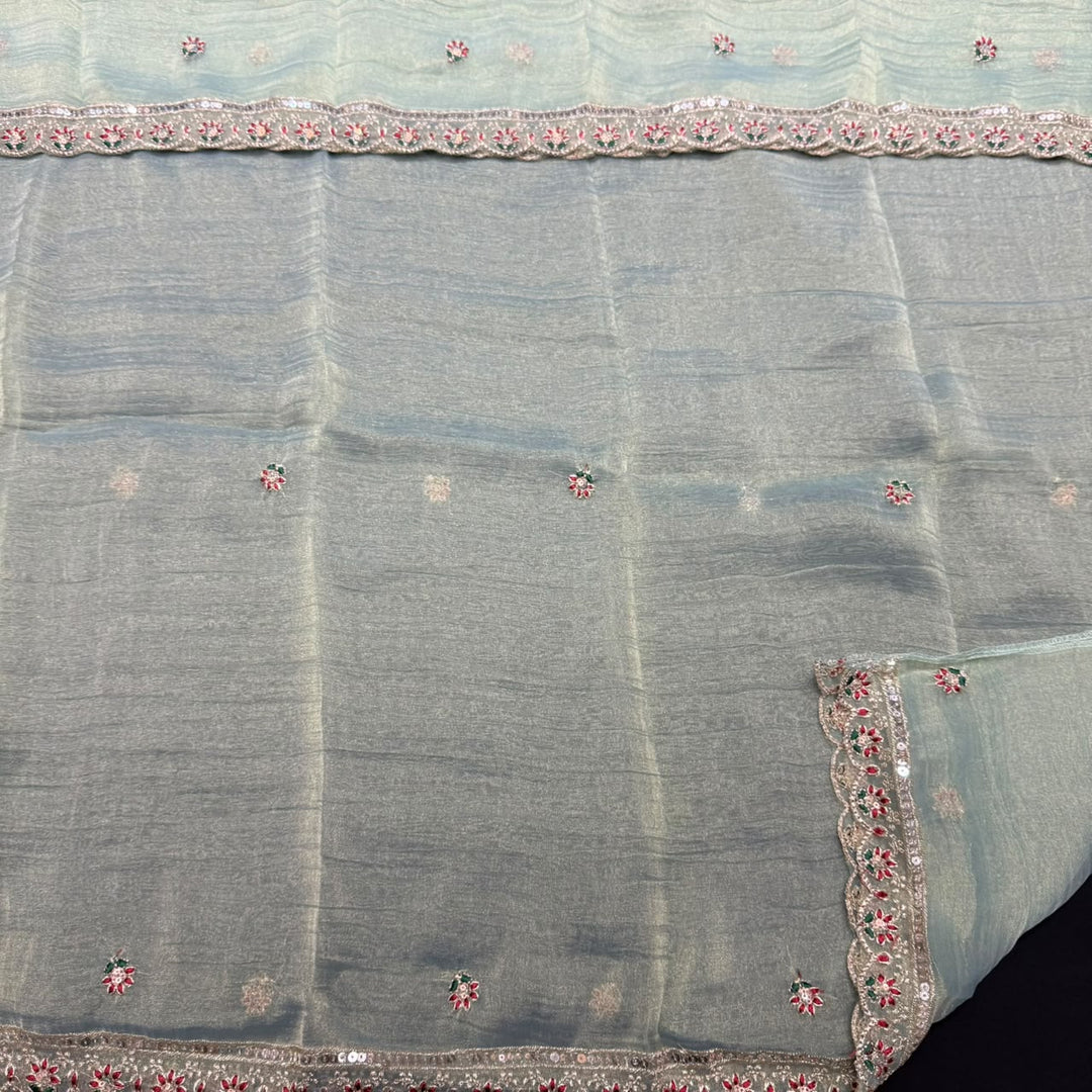 Premium Shimmer Tissue With Multicolour Stone Work Unstitched Suit Set LF8696 -1