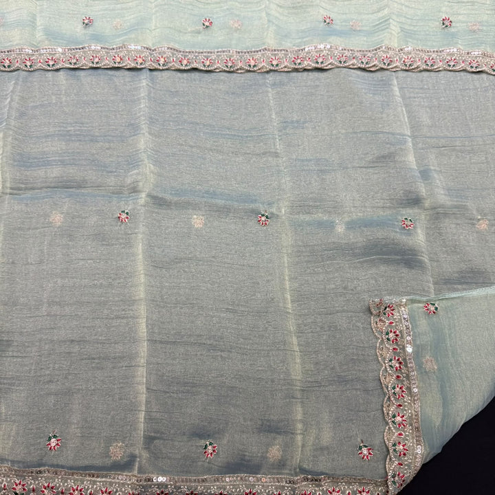 Premium Shimmer Tissue With Multicolour Stone Work Unstitched Suit Set LF8696 -1