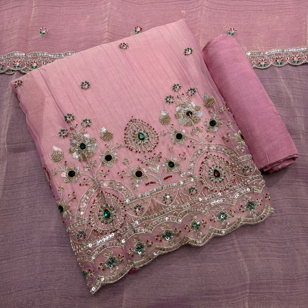 Premium Shimmer Tissue With Multicolour Stone Work Unstitched Suit Set LF8696 -2