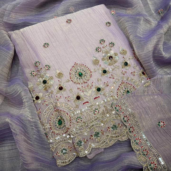 Premium Shimmer Tissue With Multicolour Stone Work Unstitched Suit Set LF8696 -3