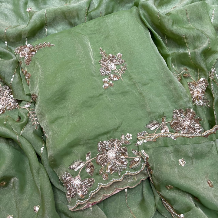 Premium Shimmer Tissue with Cutdana, Sequin & Thread Work Unstitched Suit Set -LF8638-A