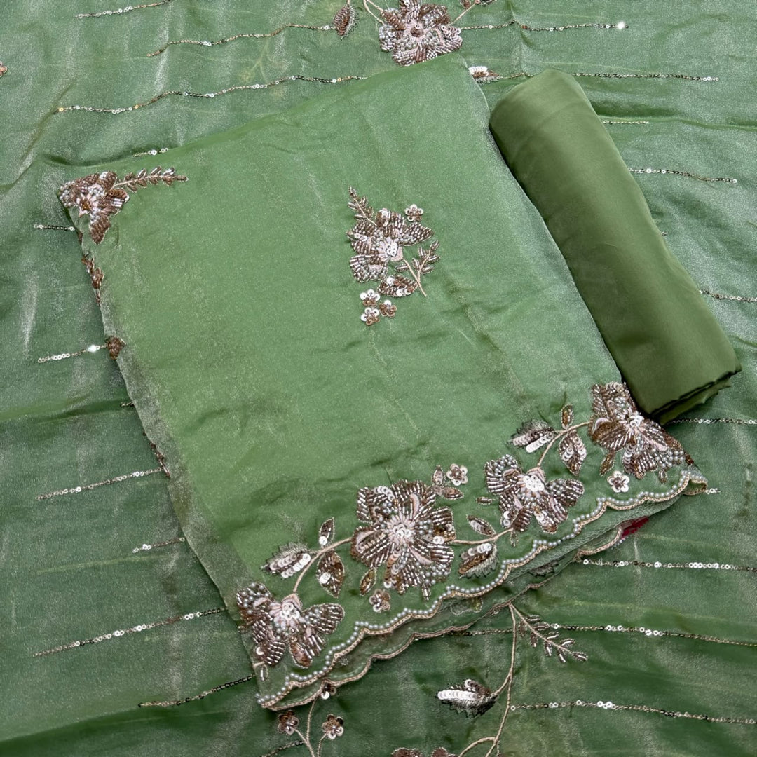 Premium Shimmer Tissue with Cutdana, Sequin & Thread Work Unstitched Suit Set -LF8638-A
