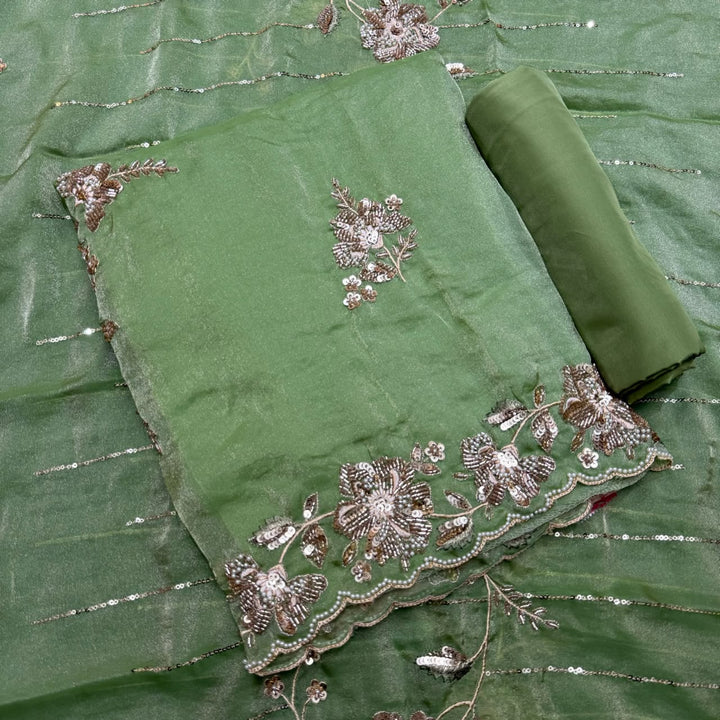 Premium Shimmer Tissue with Cutdana, Sequin & Thread Work Unstitched Suit Set -LF8638-A