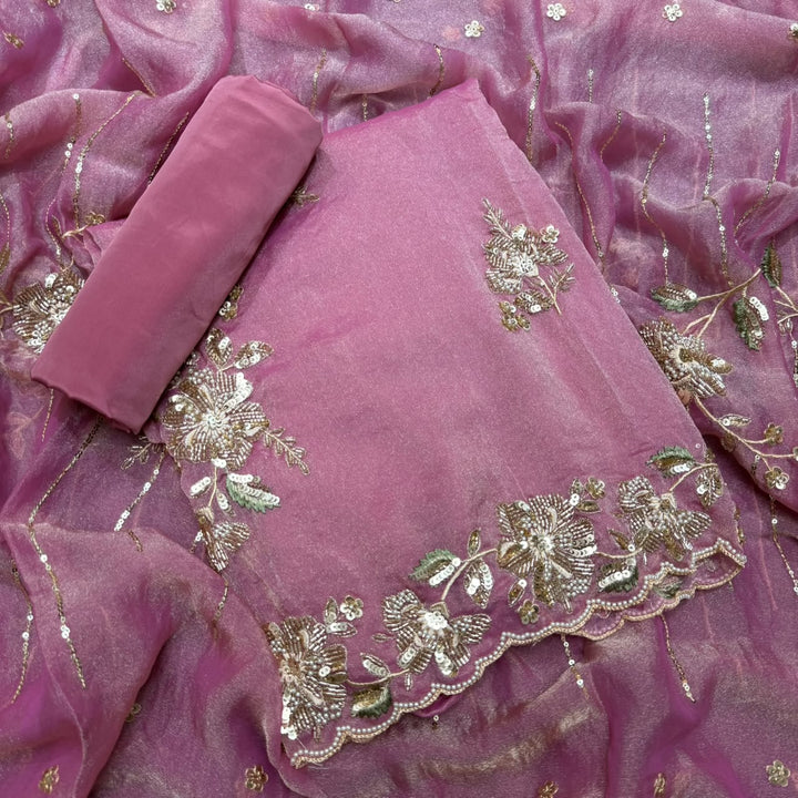 Premium Shimmer Tissue with Cutdana, Sequin & Thread Work Unstitched Suit Set -LF8638 - B