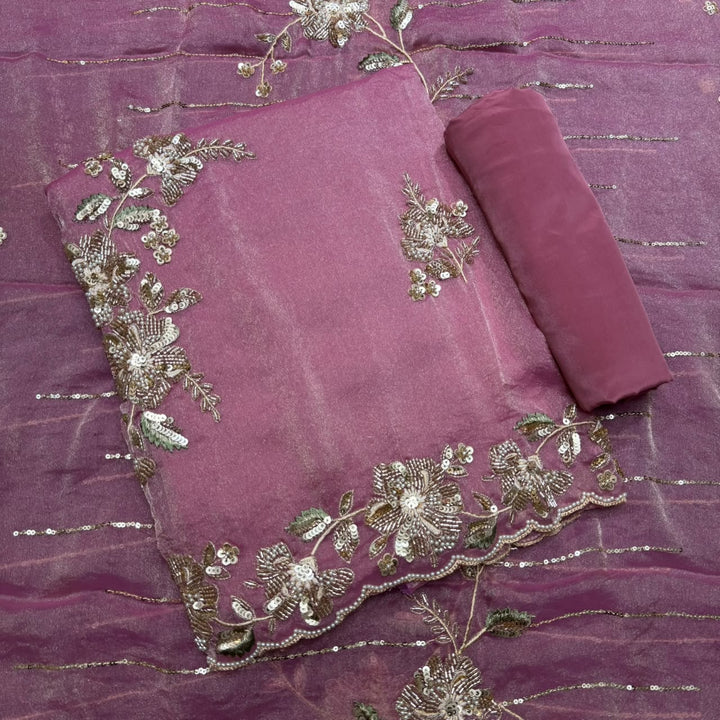 Premium Shimmer Tissue with Cutdana, Sequin & Thread Work Unstitched Suit Set -LF8638 - B