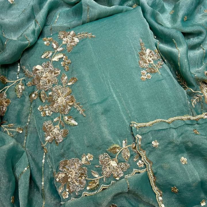 Premium Shimmer Tissue with Cutdana, Sequin & Thread Work Unstitched Suit Set -LF8638 - C