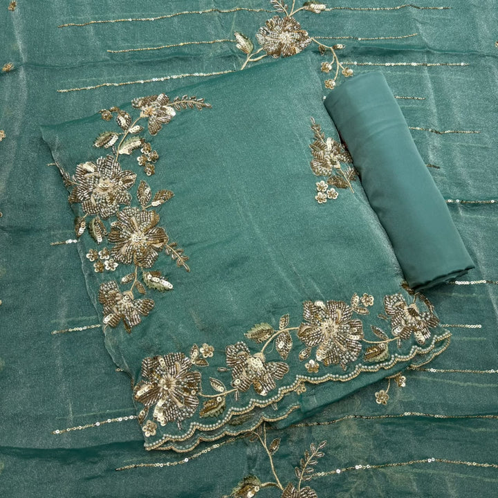 Premium Shimmer Tissue with Cutdana, Sequin & Thread Work Unstitched Suit Set -LF8638 - C