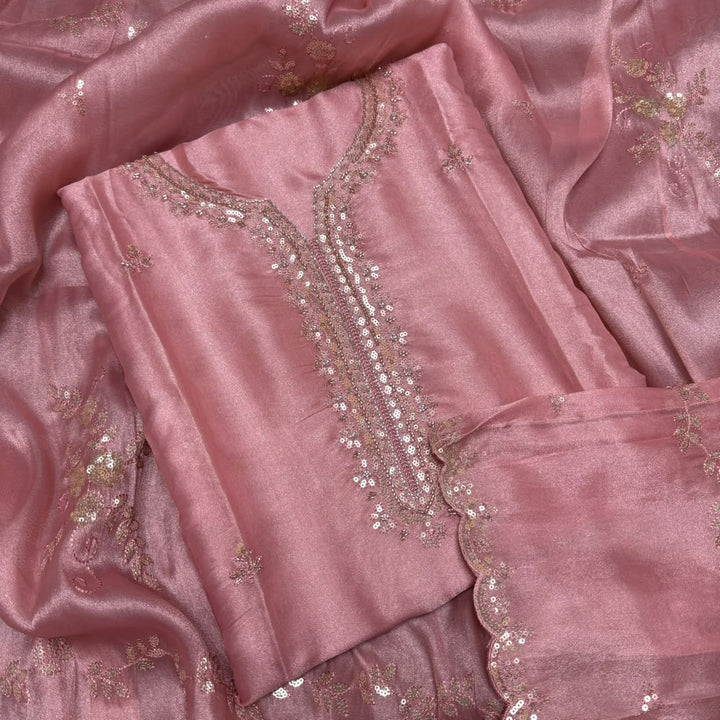 Shimmer Tissue Thread, Cut Dana & Sequins Work Unstitched Suit Set - LF8347 - A
