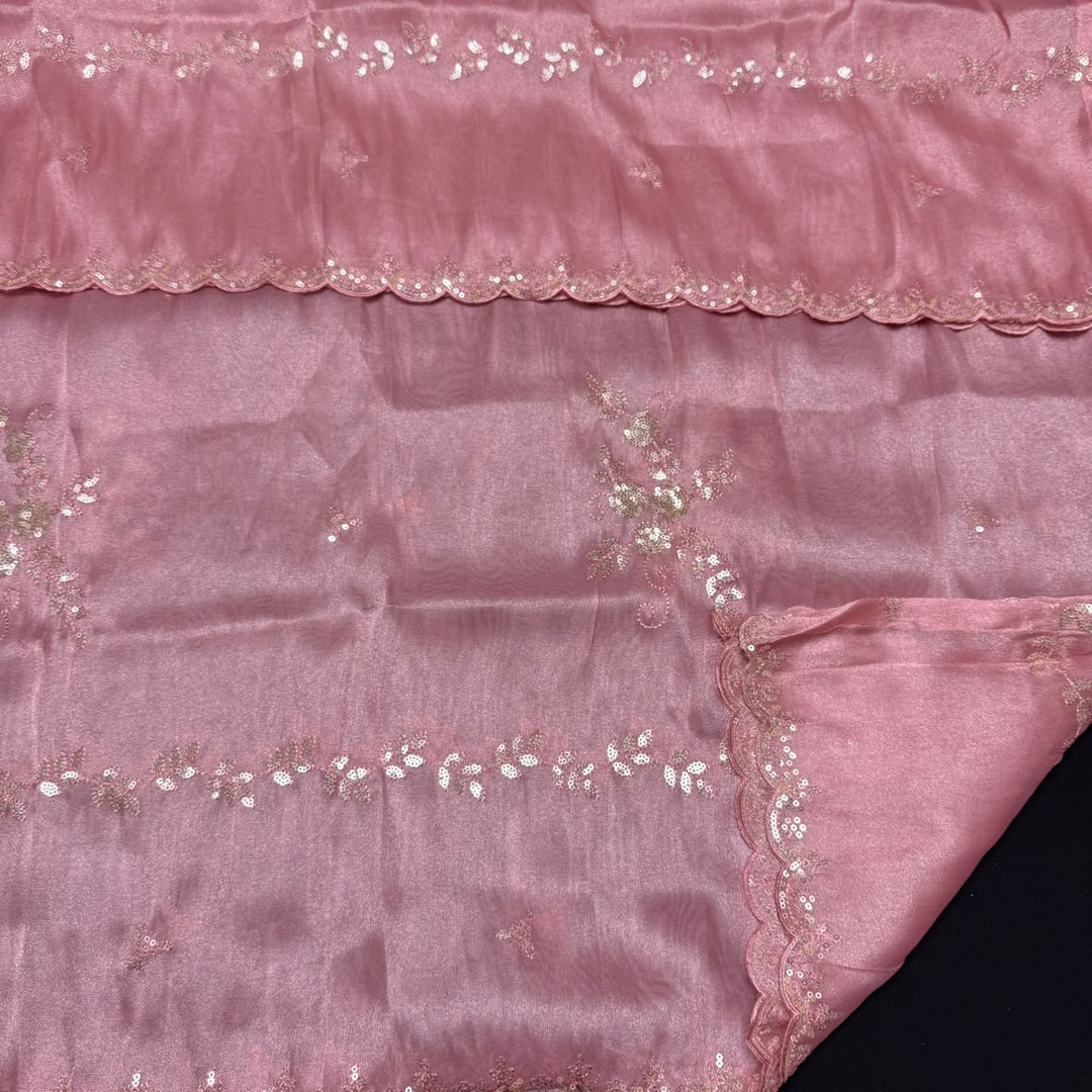 Shimmer Tissue Thread, Cut Dana & Sequins Work Unstitched Suit Set - LF8347 - A