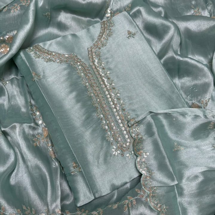 Shimmer Tissue Thread, Cut Dana & Sequins Work Unstitched Suit Set - LF8347 - B