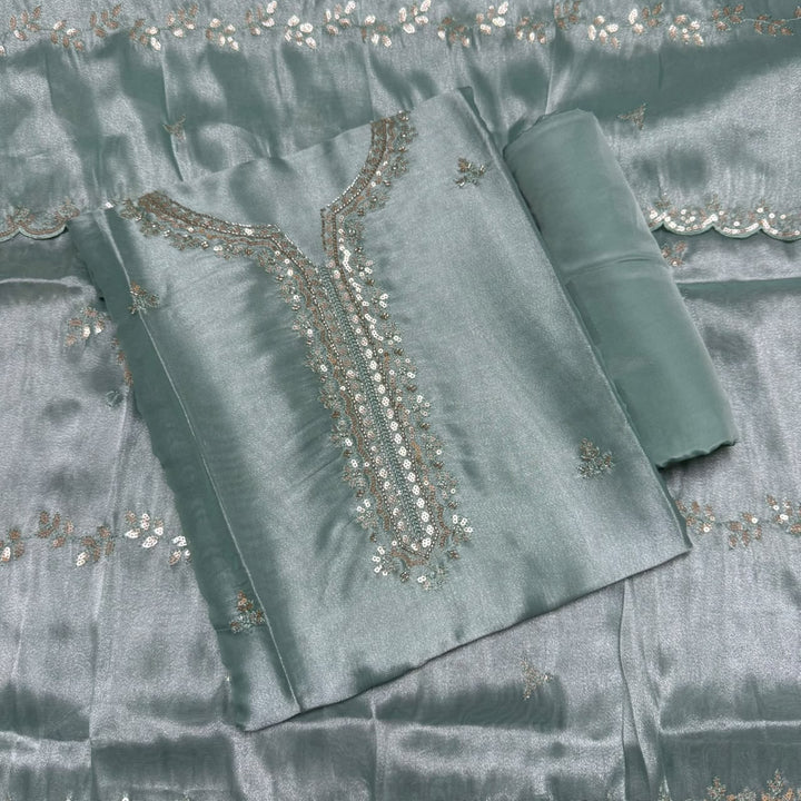 Shimmer Tissue Thread, Cut Dana & Sequins Work Unstitched Suit Set - LF8347 - B