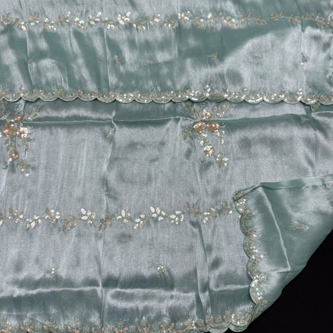 Shimmer Tissue Thread, Cut Dana & Sequins Work Unstitched Suit Set - LF8347 - B