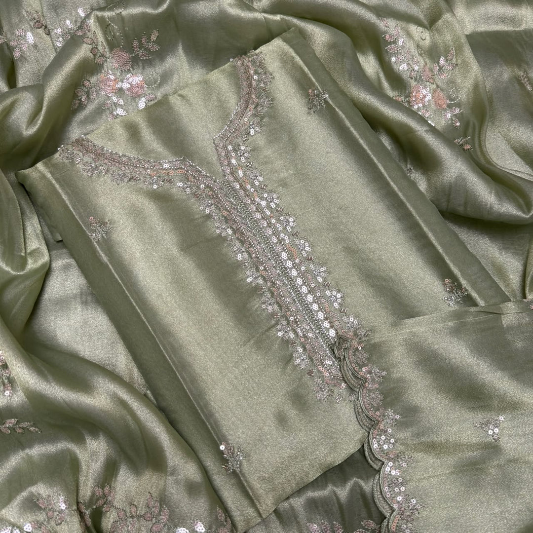 Shimmer Tissue Thread, Cut Dana & Sequins Work Unstitched Suit Set - LF8347 - C
