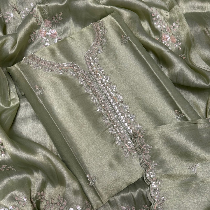 Shimmer Tissue Thread, Cut Dana & Sequins Work Unstitched Suit Set - LF8347 - C