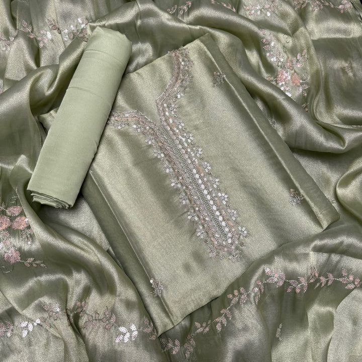 Shimmer Tissue Thread, Cut Dana & Sequins Work Unstitched Suit Set - LF8347 - C