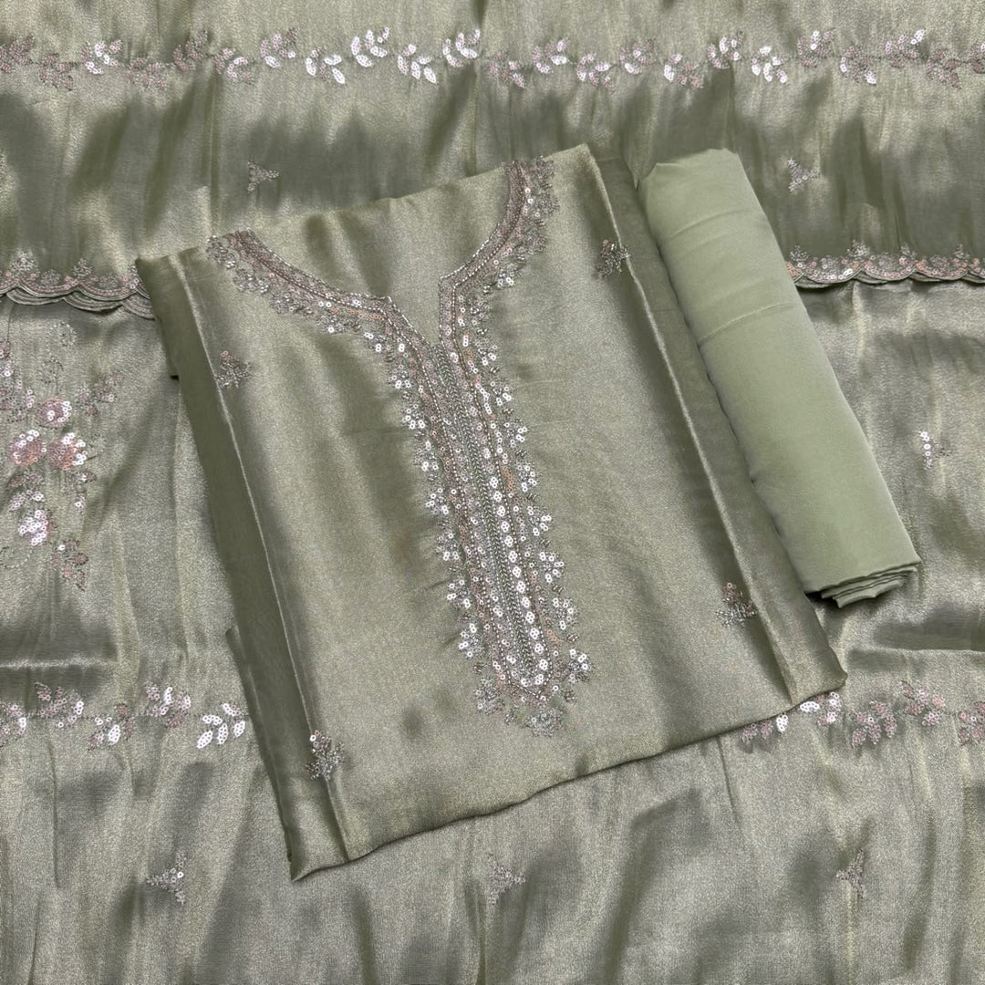 Shimmer Tissue Thread, Cut Dana & Sequins Work Unstitched Suit Set - LF8347 - C