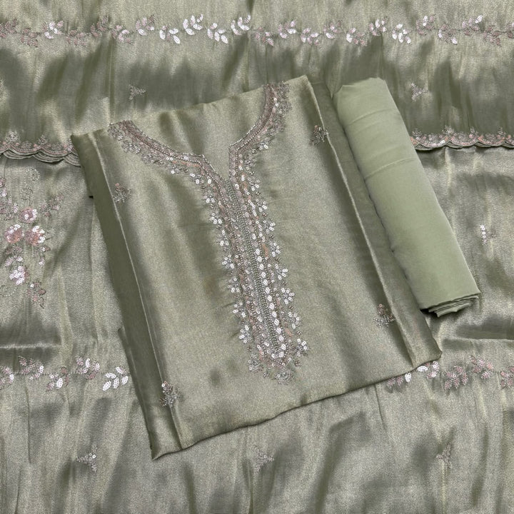 Shimmer Tissue Thread, Cut Dana & Sequins Work Unstitched Suit Set - LF8347 - C