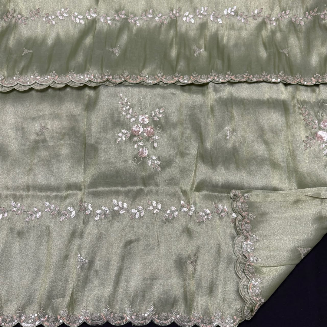 Shimmer Tissue Thread, Cut Dana & Sequins Work Unstitched Suit Set - LF8347 - C