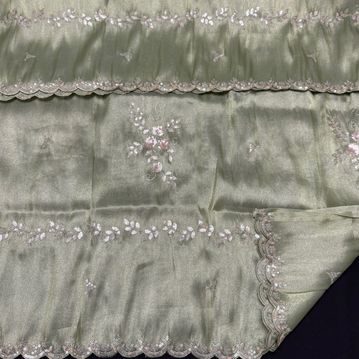 Shimmer Tissue Thread, Cut Dana & Sequins Work Unstitched Suit Set - LF8347 - C