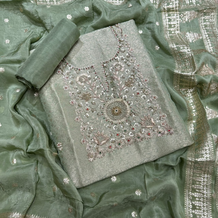 Tanchui Silk Zari Zardozi Unstitched Suit Set - D12955 - A3