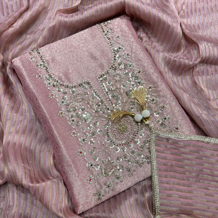 Tanchui Silk Zari Zardozi Unstitched Suit Set - D12955 - A4