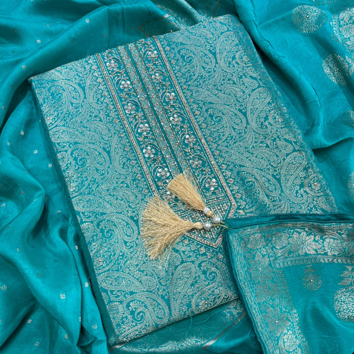 Tanchui Silk Cutdana & Sequins Embroidered Unstitched Suit Set - D13162 - 1