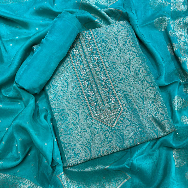 Tanchui Silk Cutdana & Sequins Embroidered Unstitched Suit Set - D13162 - 1