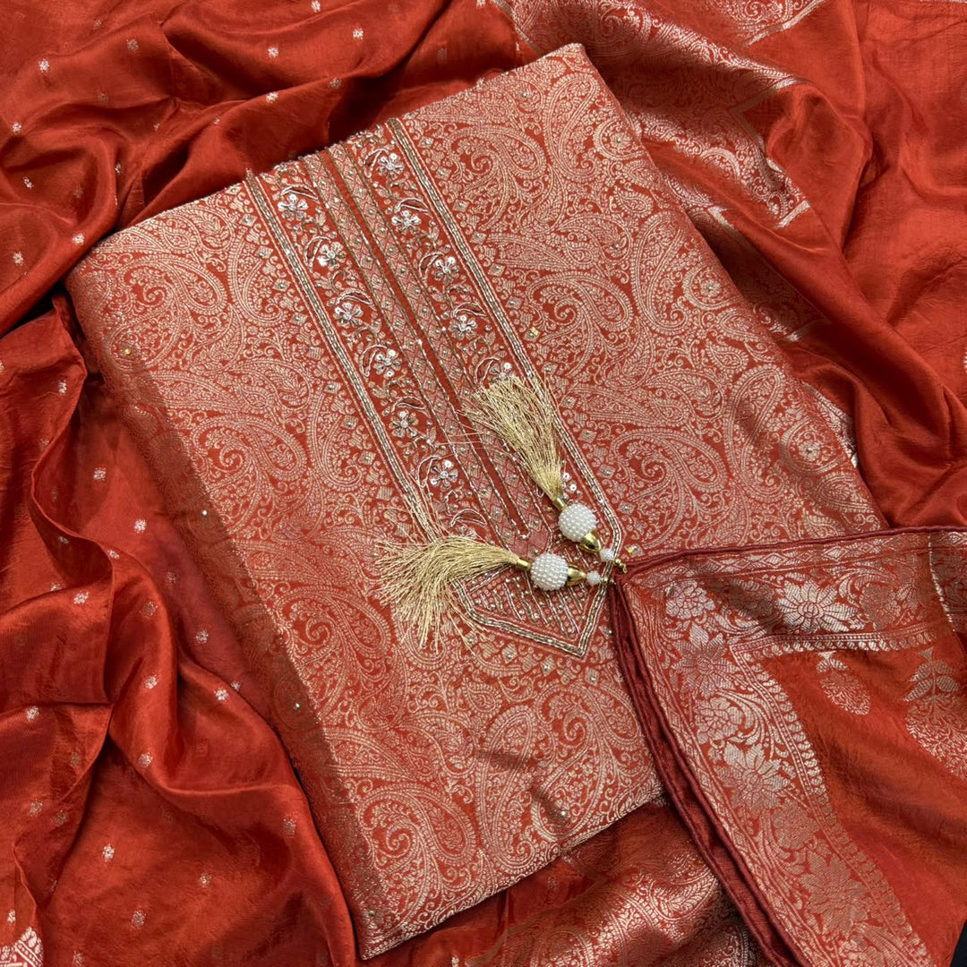 Tanchui Silk Cutdana & Sequins Embroidered Unstitched Suit Set - D13162 - 2