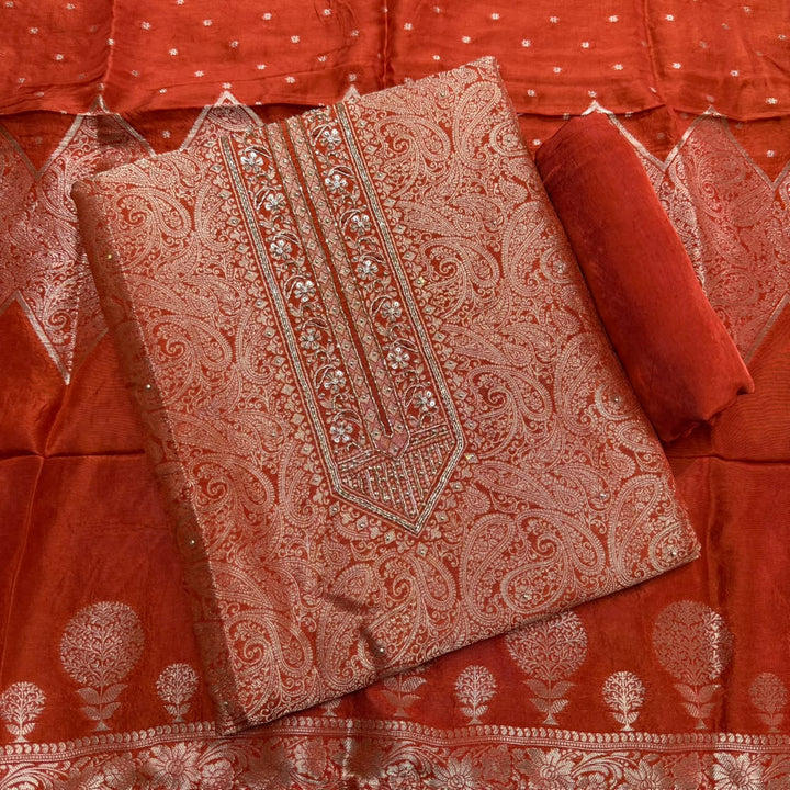 Tanchui Silk Cutdana & Sequins Embroidered Unstitched Suit Set - D13162 - 2