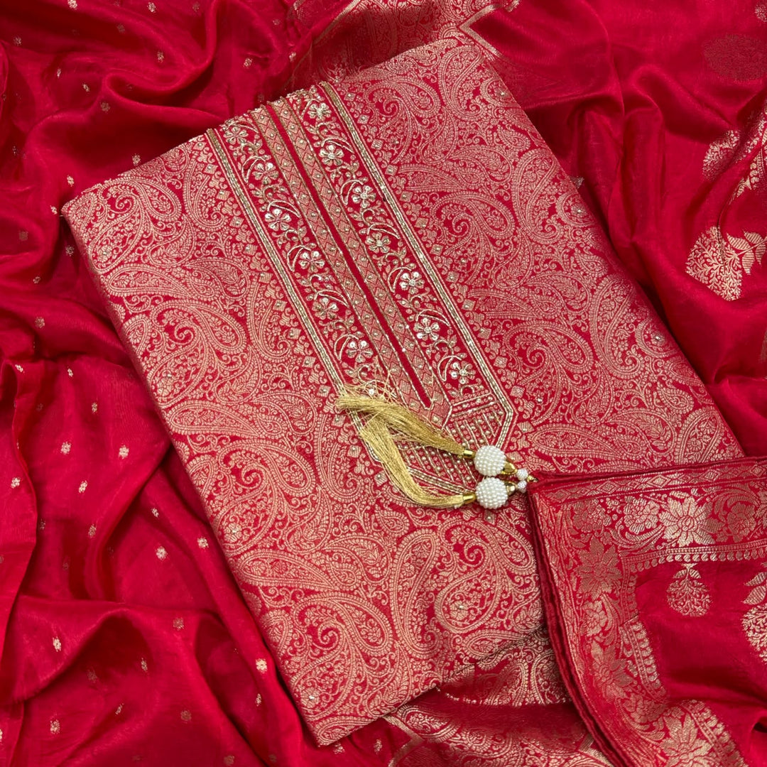 Tanchui Silk Cutdana & Sequins Embroidered Unstitched Suit Set - D13162 - 3
