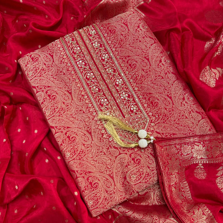 Tanchui Silk Cutdana & Sequins Embroidered Unstitched Suit Set - D13162 - 3