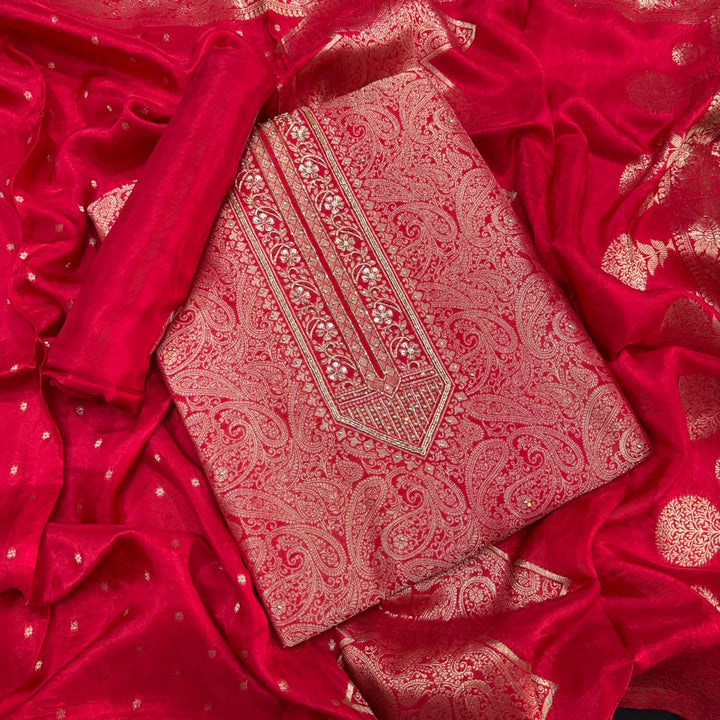 Tanchui Silk Cutdana & Sequins Embroidered Unstitched Suit Set - D13162 - 3