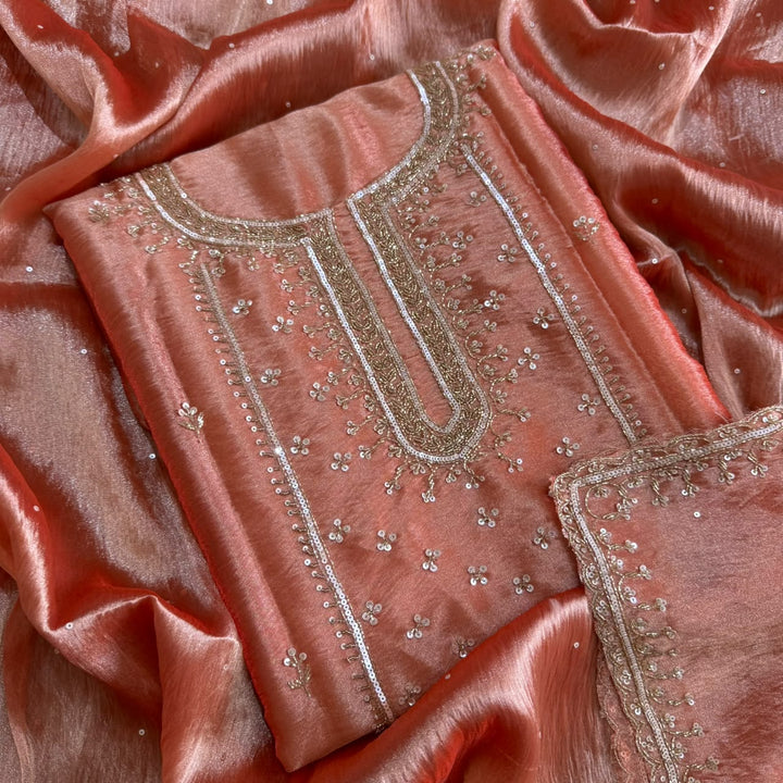 Premium Glass Tissue Cutdana Sequin Work Unstitched Suit Set-AC1503-A