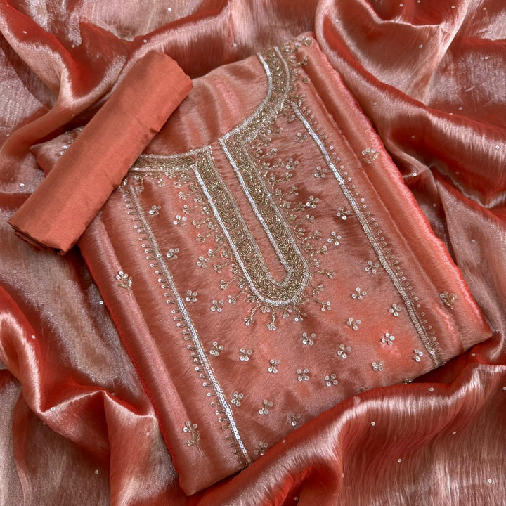 Premium Glass Tissue Cutdana Sequin Work Unstitched Suit Set-AC1503-A