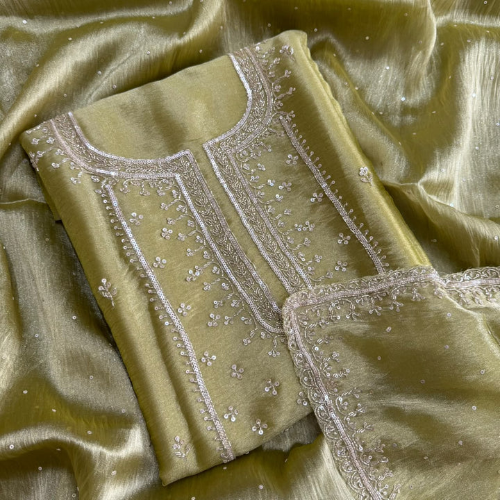 Premium Glass Tissue Cutdana Sequin Work Unstitched Suit Set-AC1503-A3