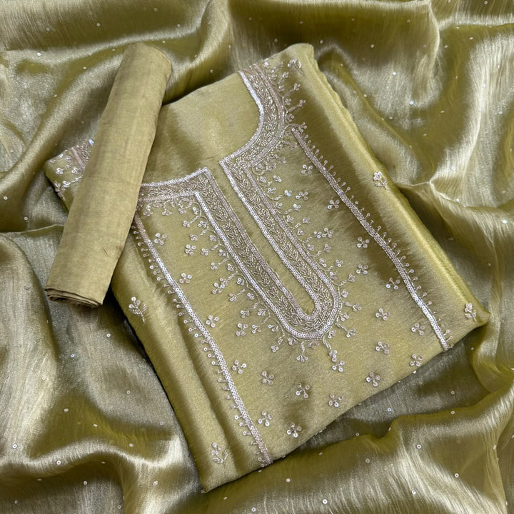 Premium Glass Tissue Cutdana Sequin Work Unstitched Suit Set-AC1503-A3