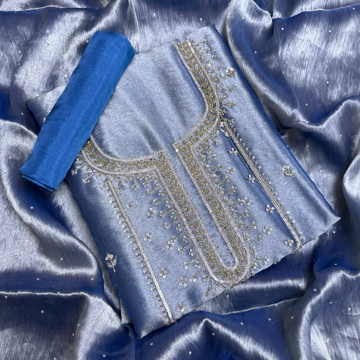 Premium Glass Tissue Cutdana Sequin Work Unstitched Suit Set-AC1503-A1