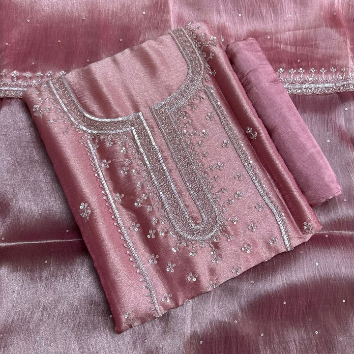 Premium Glass Tissue Cutdana Sequin Work Unstitched Suit Set-AC1503-A2