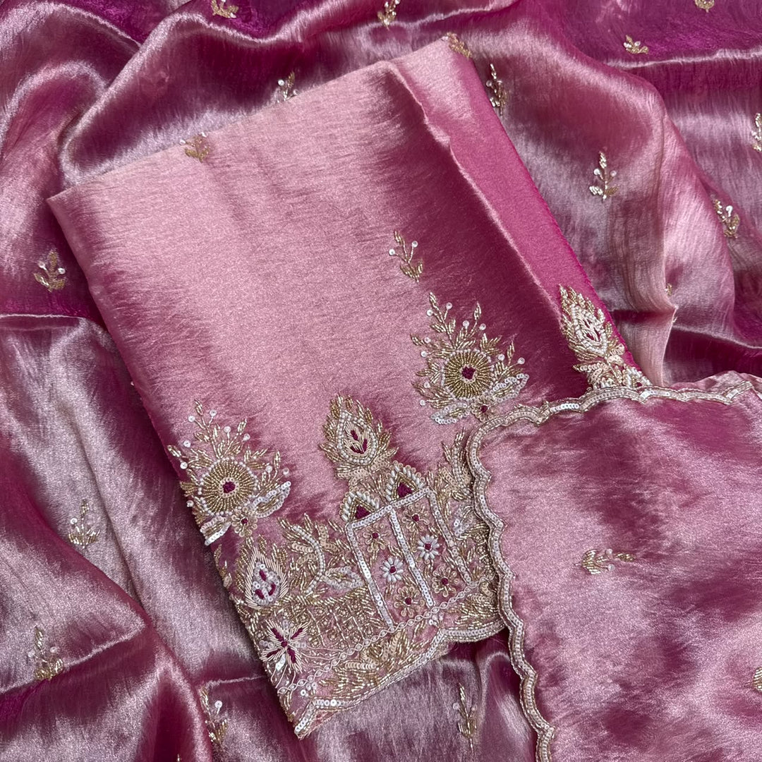 Premium Glass Tissue Cutdana Sequin Work Unstitched Suit Set-AC1503-2