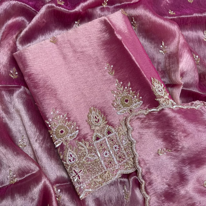Premium Glass Tissue Cutdana Sequin Work Unstitched Suit Set-AC1503-2