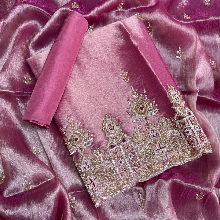 Premium Glass Tissue Cutdana Sequin Work Unstitched Suit Set-AC1503-2