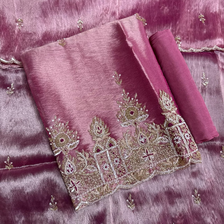 Premium Glass Tissue Cutdana Sequin Work Unstitched Suit Set-AC1503-2