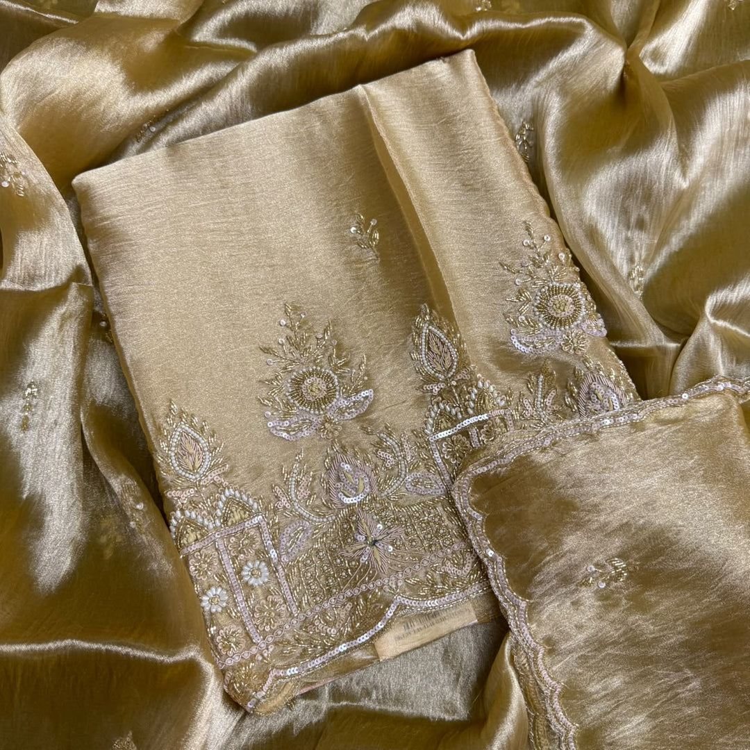 Premium Glass Tissue Cutdana Sequin Work Unstitched Suit Set-AC1503-4