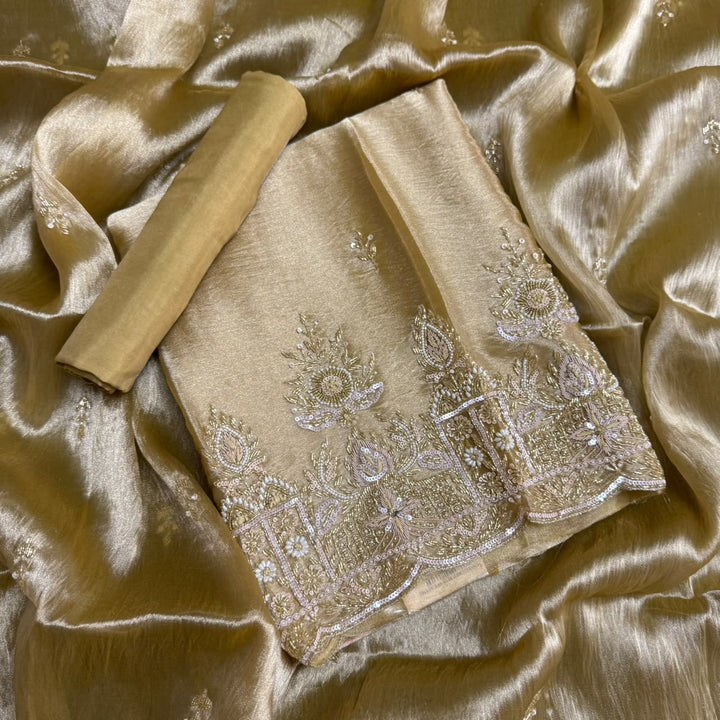 Premium Glass Tissue Cutdana Sequin Work Unstitched Suit Set-AC1503-4
